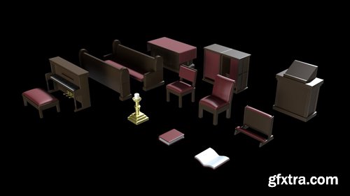 Church Furniture Asset Pack V2 VR / AR / low-poly 3d model