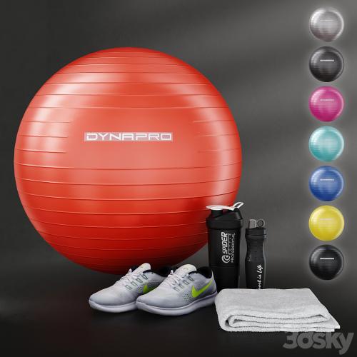 Fitness set for gym decorating. Sport equipment. Set