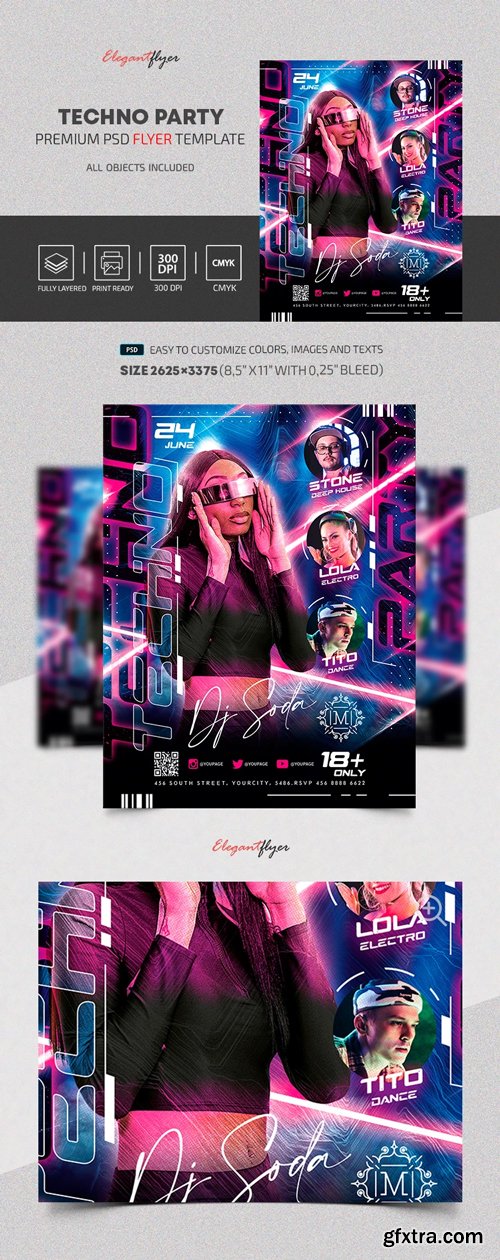 Techno Party Flyer - Premium Flyer template (PSD)