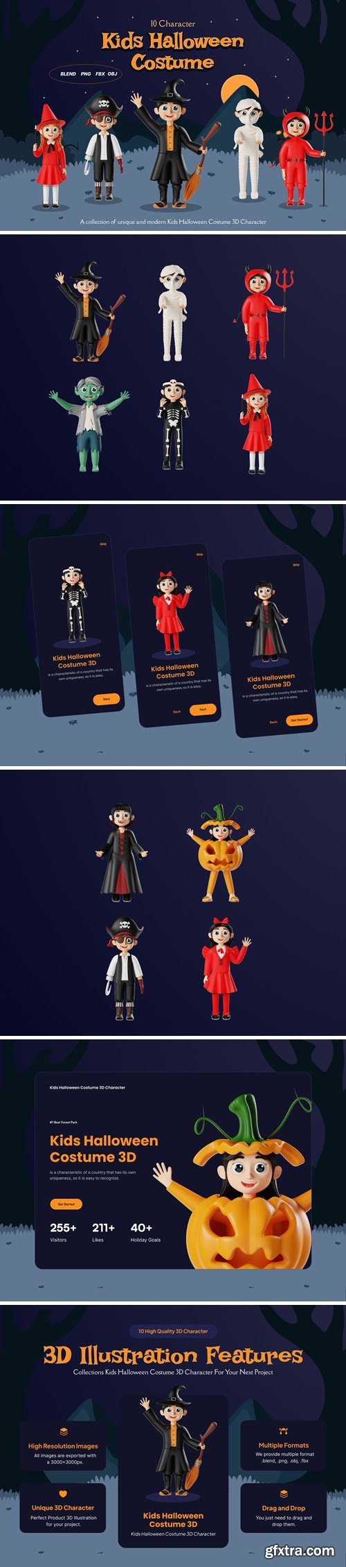 Kids Wearing Halloween Costume 3D Illustration