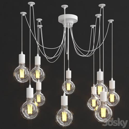 10 Light Cable Chandelier in white