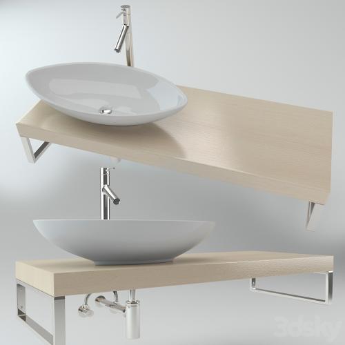 Washbasin on the wooden plate