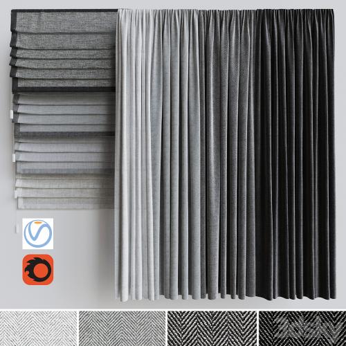 A set of curtains + a set of Roman curtains 1. Gray scale