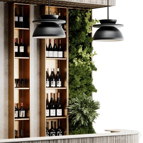 Reception Desk for Restaurant and Caffe with cabinet wine rack set 09