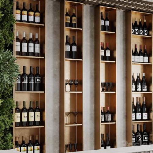 Reception Desk for Restaurant and Caffe with cabinet wine rack set 09