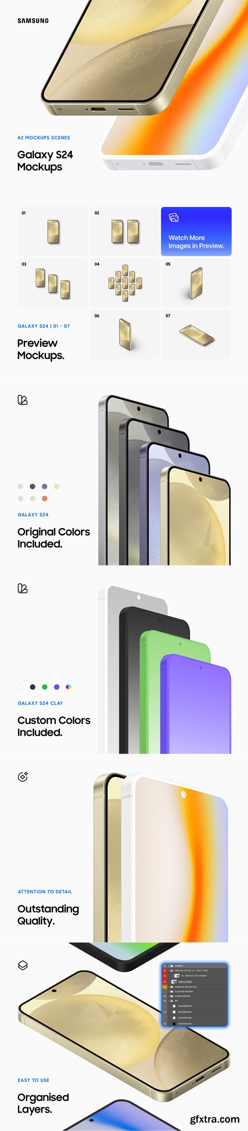 UI8 - Samsung Galaxy S24 - 42 Mockups Scenes