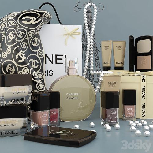 Decorative set CHANEL, perfumes, cosmetics