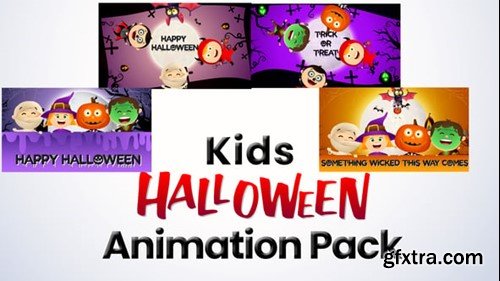 Videohive Kids in Halloween Costumes - Cartoon Animation Pack 54558158