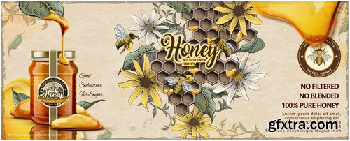 Honey labels in vector