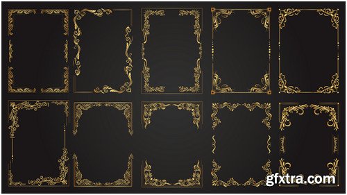 Gold ornament frames borders in vector