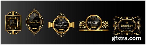 Gold badges and ribbons set in vector