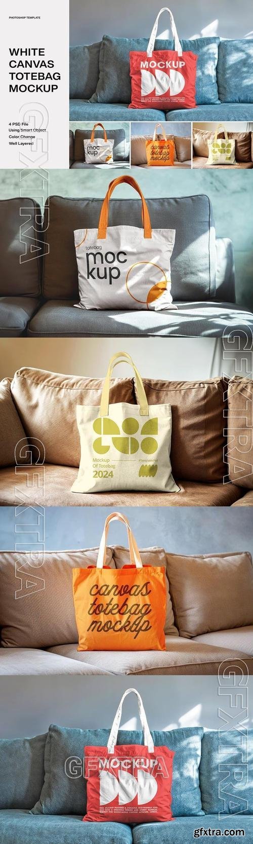 Tote Bag Mockup On Sofa FAR8P2S