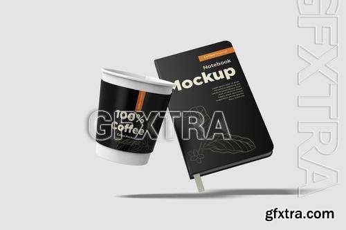 Coffee Cup with Notebook Mockup UD9TWR3