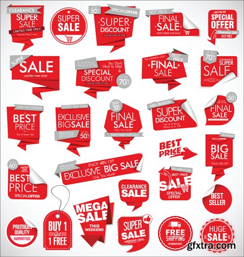 Modern sale banners, red labels vector collection