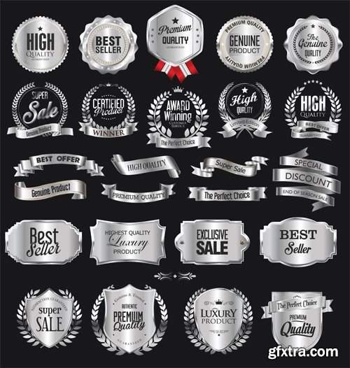 Silver badges and labels retro design in vector