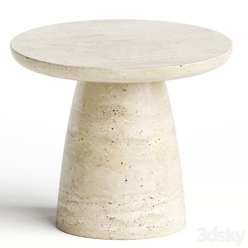 Contemporary Minimal Round Coffee Side Table in Travertine Stone Natural Pores