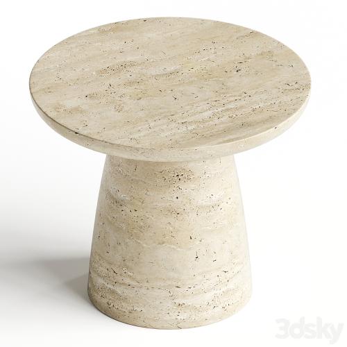 Contemporary Minimal Round Coffee Side Table in Travertine Stone Natural Pores