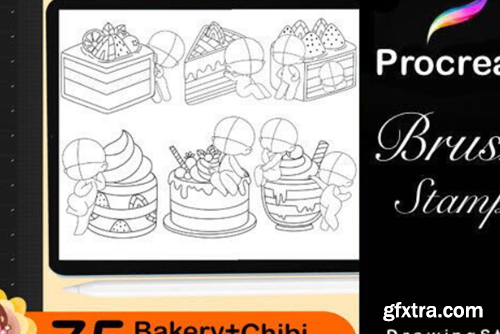 75 Procreate Bakery + Chibi Pose Stamps