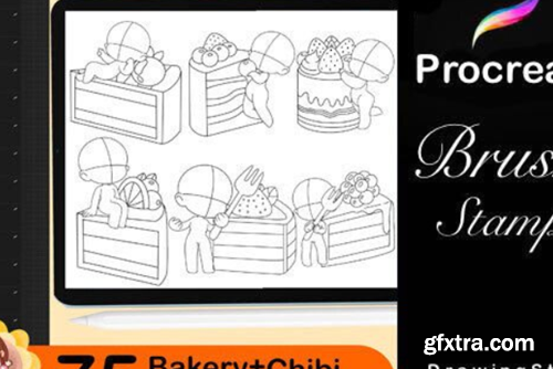 75 Procreate Bakery + Chibi Pose Stamps