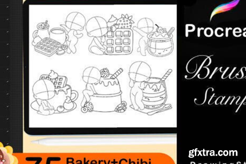 75 Procreate Bakery + Chibi Pose Stamps