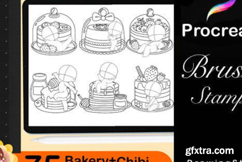 75 Procreate Bakery + Chibi Pose Stamps