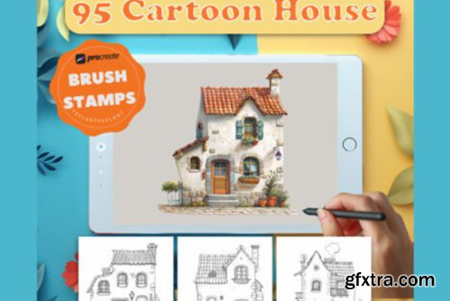 Cartoon House, 95 Procreate Stamps