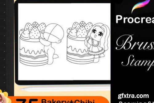 75 Procreate Bakery + Chibi Pose Stamps