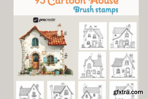 Cartoon House, 95 Procreate Stamps