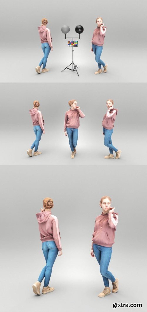 Young woman in hoodie walking 426 Low-poly 3D model