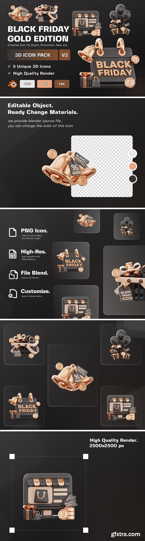 Black Friday Gold Edition 3D Illustration Pack V3 N6SE4RT