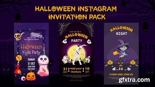 Videohive Halloween Invitation Instagram Pack - Cartoon Animations 54813199