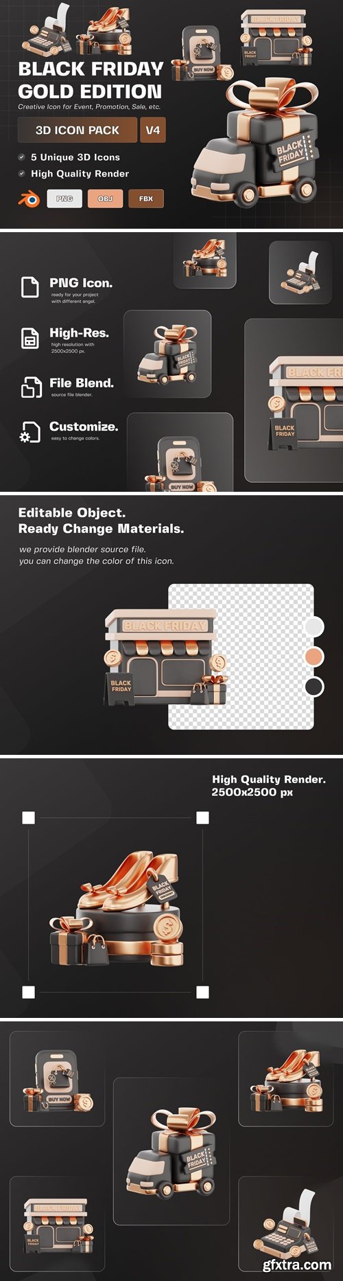 Black Friday Gold Edition 3D Illustration Pack V4 MHQCYK4