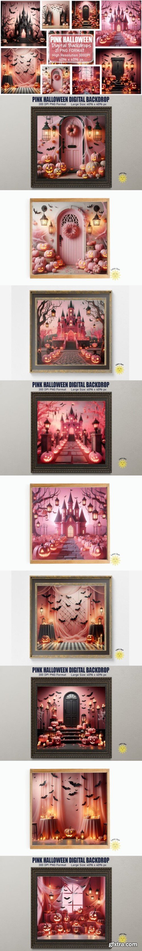 Pink Halloween Digital Backdrop Bundle