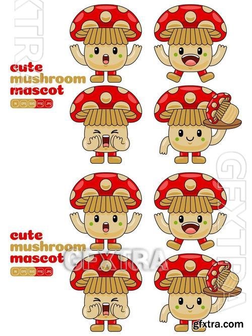 Cute Mushroom Mascot Vector Pack #01 CDA6YBS