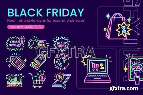 Neon Black Friday Cyber Monday icons NVQRPFC