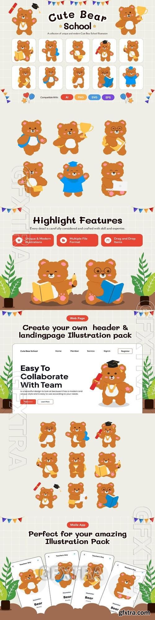 Cute Bear School Illustration T5WPR6G