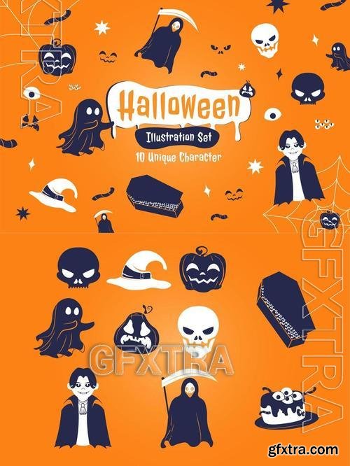 Spooky Halloween Character Set Illustration HRKHC65