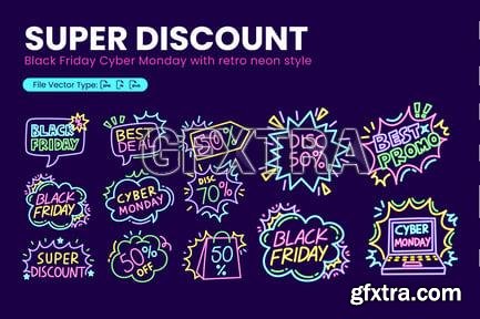 Black Friday Cyber Monday neon icons JPQ33GN