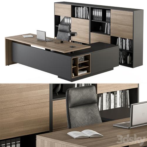 Manager Desk and Library Wood and Black - Office Furniture 273