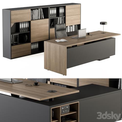 Manager Desk and Library Wood and Black - Office Furniture 273