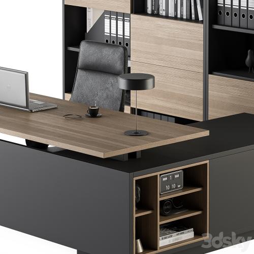 Manager Desk and Library Wood and Black - Office Furniture 273