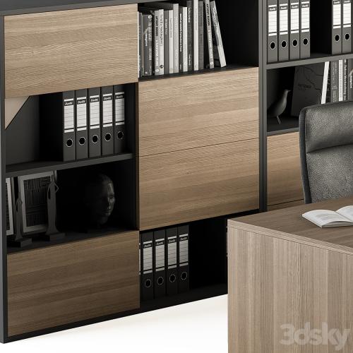 Manager Desk and Library Wood and Black - Office Furniture 273