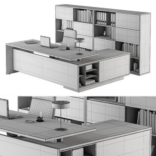 Manager Desk and Library Wood and Black - Office Furniture 273