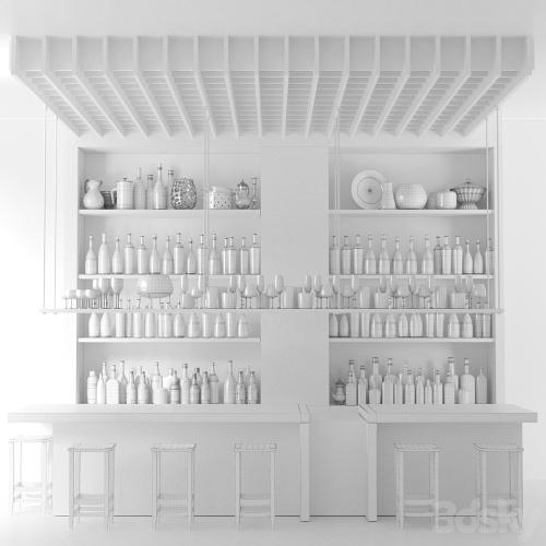 Design project of a bar with wine and sparkling. Alcohol collection. Bar