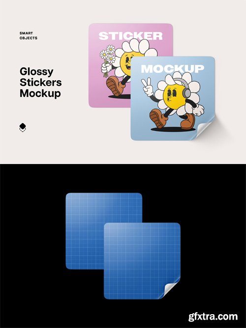 Glossy Stickers PSD Mockup