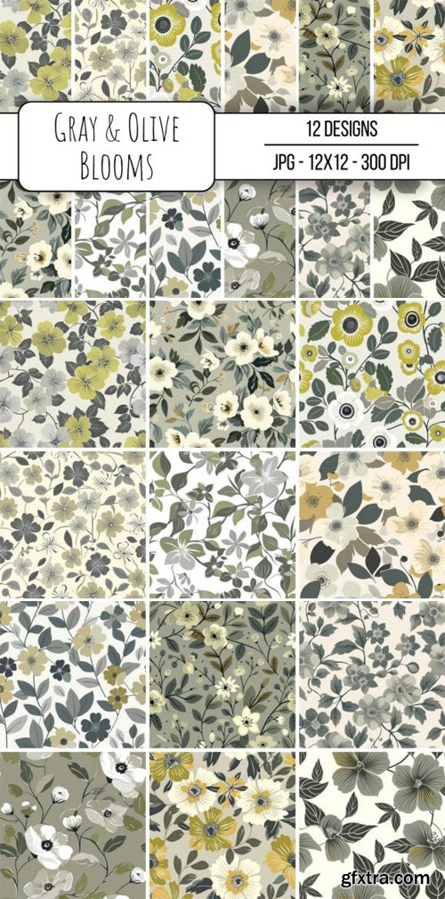 Seamless Gray & Olive Blooms Pattern