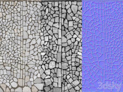 Seamless mosaic texture from chipped tiles. PBR