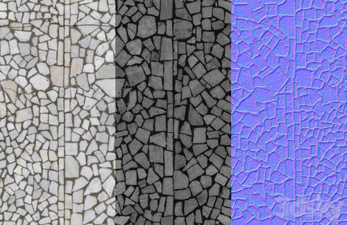 Seamless mosaic texture from chipped tiles. PBR