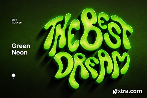 Green Neon Wall Text & Logo Mockup P292V8F