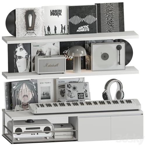 Shelf with Vinyl Records and Music equipment